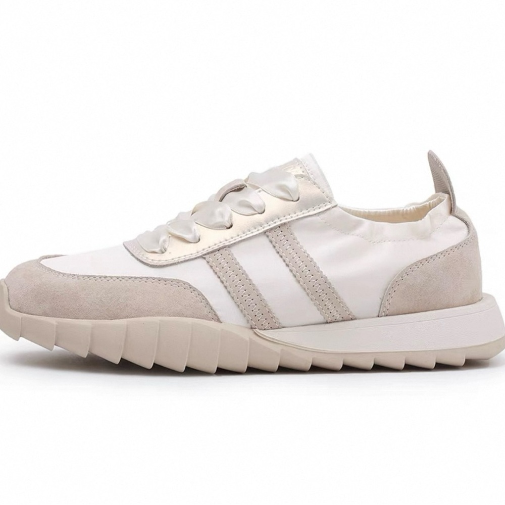Women's fashion French style daily White and Tan Sneakers